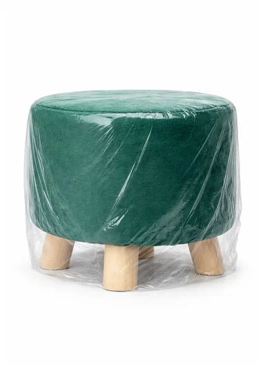 Simple Creative Faux Fur Small Stool Portable, Anti-Slip Top &amp; Space-Saving Design (D26 x H26)cm - Green