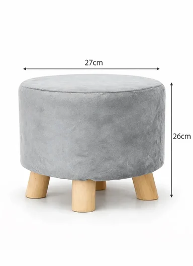 Simple Creative Faux Fur Small Stool Portable, Anti-Slip Top &amp; Space-Saving Design (D26 x H26)cm - Grey 