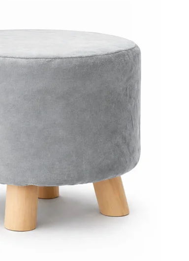 Simple Creative Faux Fur Small Stool Portable, Anti-Slip Top &amp; Space-Saving Design (D26 x H26)cm - Grey 