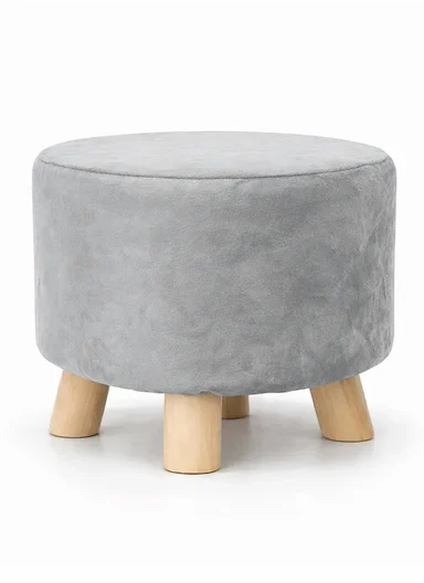 Simple Creative Faux Fur Small Stool Portable, Anti-Slip Top &amp; Space-Saving Design (D26 x H26)cm - Grey 