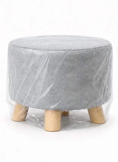 Simple Creative Faux Fur Small Stool Portable, Anti-Slip Top &amp; Space-Saving Design (D26 x H26)cm - Grey 