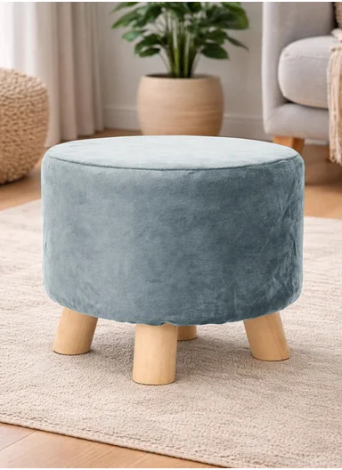 Simple Creative Faux Fur Small Stool Portable, Anti-Slip Top &amp; Space-Saving Design (D26 x H26)cm - Silver