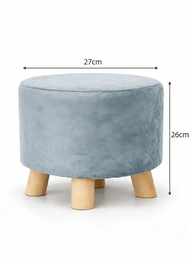 Simple Creative Faux Fur Small Stool Portable, Anti-Slip Top &amp; Space-Saving Design (D26 x H26)cm - Silver