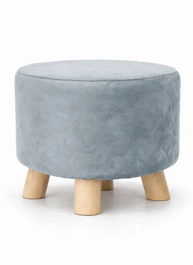 Simple Creative Faux Fur Small Stool Portable, Anti-Slip Top &amp; Space-Saving Design (D26 x H26)cm - Silver