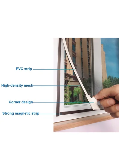 80 x 120cm Magnetic Window Screen Mesh Insect Barrier Curtain for Kitchen Living Room - White Frame+Grey Mesh