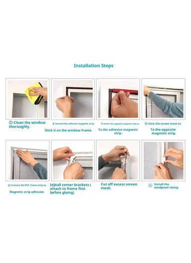 80 x 120cm Magnetic Window Screen Mesh Insect Barrier Curtain for Kitchen Living Room - White Frame+Grey Mesh