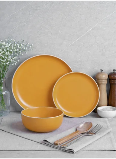 12 pieces Stoneware Dinnerware Set, Dishwasher &amp; Microwave Safe Durable Everyday Dining Set -Yellow