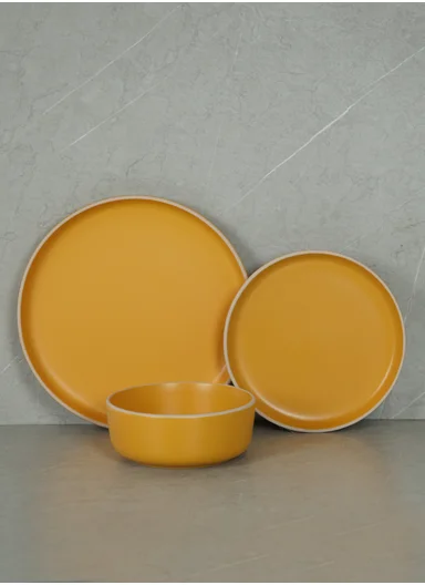 12 pieces Stoneware Dinnerware Set, Dishwasher &amp; Microwave Safe Durable Everyday Dining Set -Yellow