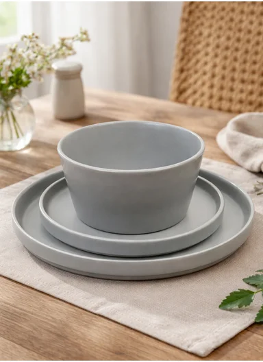 12-Pieces Modern Matte Grey Round Stoneware Dinnerware Set 