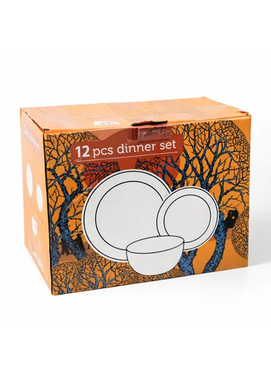 12-Pieces Modern Matte Grey Round Stoneware Dinnerware Set 