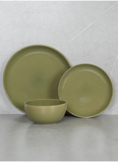 12 pieces Stoneware Dinnerware Set, Dishwasher &amp; Microwave Safe Durable Everyday Dining Set-Terracotta-Green