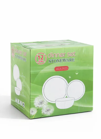 12 pieces Stoneware Dinnerware Set, Dishwasher &amp; Microwave Safe Durable Everyday Dining Set-Terracotta-Green