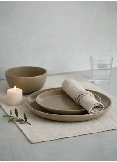 12 pieces Stoneware Dinnerware Set, Dishwasher &amp; Microwave Safe Durable Everyday Dining Set -Light Brown