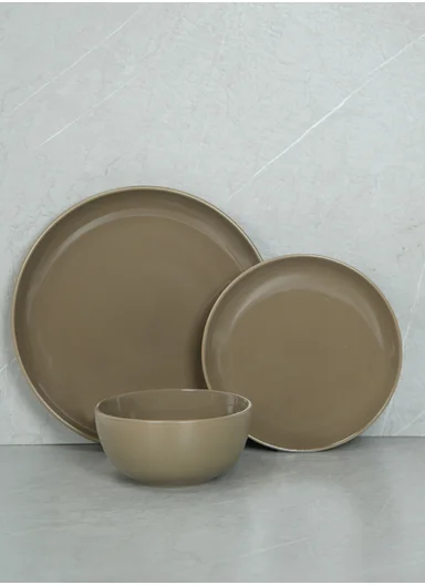 12 pieces Stoneware Dinnerware Set, Dishwasher &amp; Microwave Safe Durable Everyday Dining Set -Light Brown