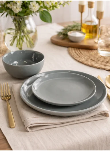 12 pieces Rounded Stoneware Dinnerware Set, Dishwasher &amp; Microwave Safe Durable Everyday Dining Set -orchid