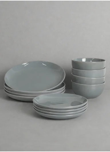 12 pieces Rounded Stoneware Dinnerware Set, Dishwasher &amp; Microwave Safe Durable Everyday Dining Set -orchid