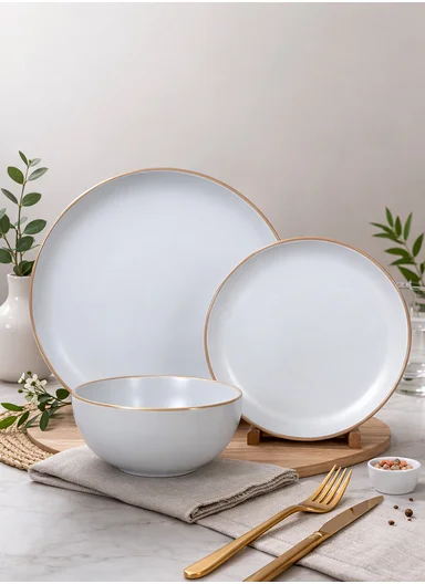 12 pieces Stoneware Dinnerware Set, Dishwasher &amp; Microwave Safe Durable Everyday Dining Set-Terracotta-White