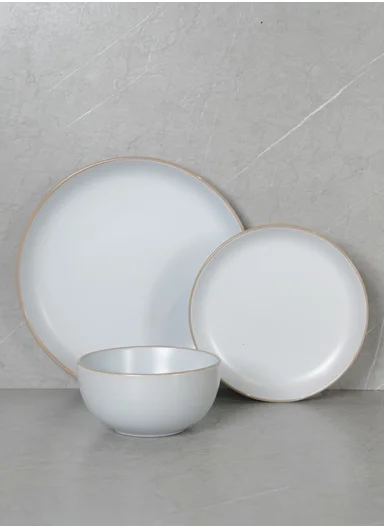 12 pieces Stoneware Dinnerware Set, Dishwasher &amp; Microwave Safe Durable Everyday Dining Set-Terracotta-White