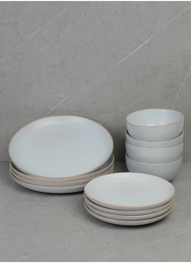 12 pieces Stoneware Dinnerware Set, Dishwasher &amp; Microwave Safe Durable Everyday Dining Set-Terracotta-White