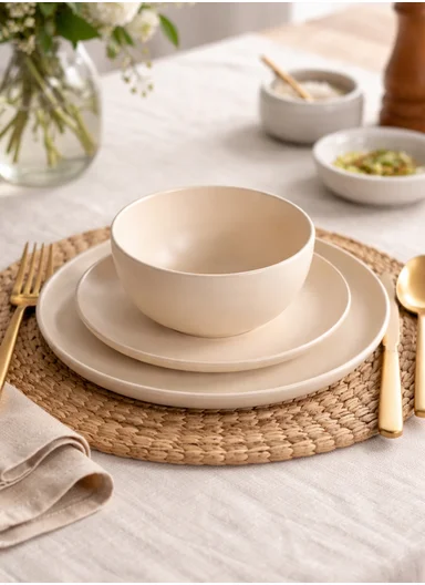 12 pieces Stoneware Dinnerware Set, Dishwasher &amp; Microwave Safe Durable Everyday Dining Set -Cream