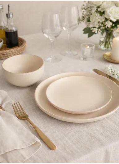 12 pieces Stoneware Dinnerware Set, Dishwasher &amp; Microwave Safe Durable Everyday Dining Set -Cream