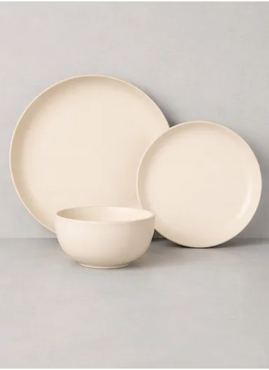 12 pieces Stoneware Dinnerware Set, Dishwasher &amp; Microwave Safe Durable Everyday Dining Set -Cream
