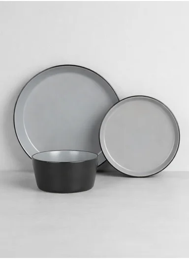 12 pieces Stoneware Dinnerware Set, Dishwasher &amp; Microwave Safe Durable Everyday Dining Set-Terracotta - Black