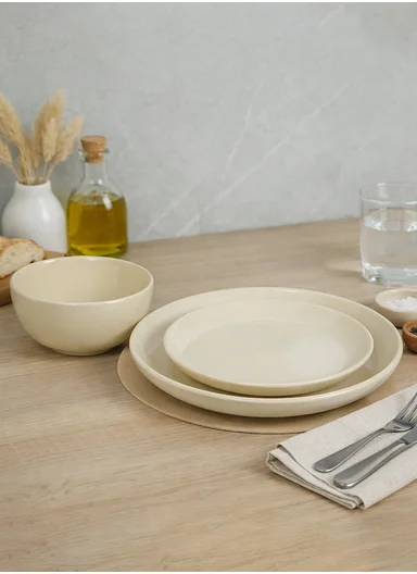 12 pieces Stoneware Dinnerware Set, Dishwasher &amp; Microwave Safe Durable Everyday Dining Set -Beige
