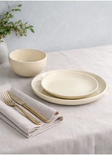 12 pieces Stoneware Dinnerware Set, Dishwasher &amp; Microwave Safe Durable Everyday Dining Set -Beige