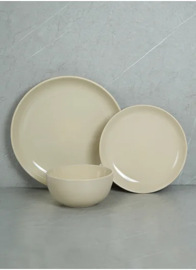 12 pieces Stoneware Dinnerware Set, Dishwasher &amp; Microwave Safe Durable Everyday Dining Set -Beige
