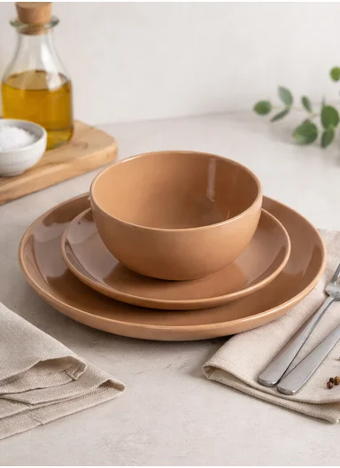 12 pieces Stoneware Dinnerware Set, Dishwasher &amp; Microwave Safe Durable Everyday Dining Set -Sand