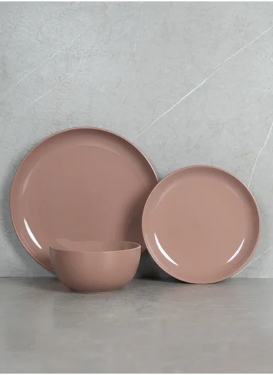 12Pcs Contemporary Round Stoneware Dinnerware Set - Pink