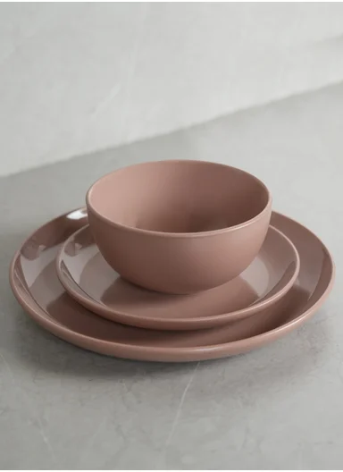 12Pcs Contemporary Round Stoneware Dinnerware Set - Pink