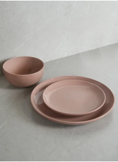 12Pcs Contemporary Round Stoneware Dinnerware Set - Pink
