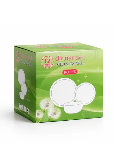 12Pcs Contemporary Round Stoneware Dinnerware Set - Pink