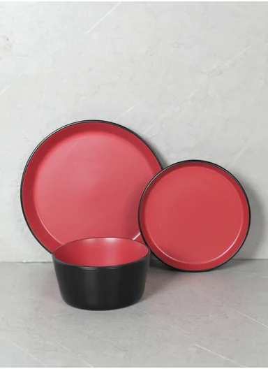 12 pieces Stoneware Dinnerware Set, Dishwasher &amp; Microwave Safe Durable Everyday Dining Set -Black &amp; Red