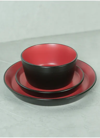 12 pieces Stoneware Dinnerware Set, Dishwasher &amp; Microwave Safe Durable Everyday Dining Set -Black &amp; Red