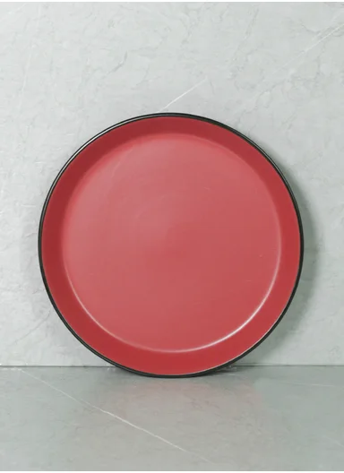 12 pieces Stoneware Dinnerware Set, Dishwasher &amp; Microwave Safe Durable Everyday Dining Set -Black &amp; Red