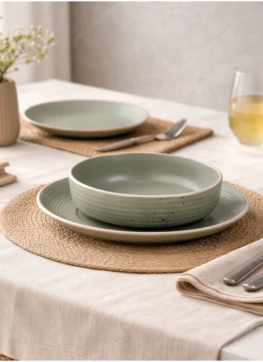 12 pieces Stoneware Dinnerware Set, Dishwasher &amp; Microwave Safe Durable Everyday Dining Set -Mint
