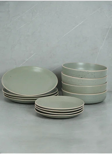 12 pieces Stoneware Dinnerware Set, Dishwasher &amp; Microwave Safe Durable Everyday Dining Set -Mint
