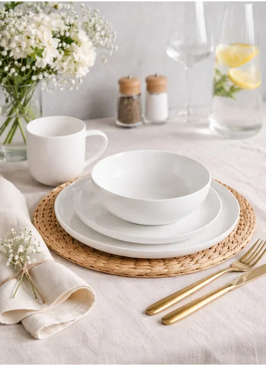 16 pieces Rounded Stoneware Dinnerware Set, Dishwasher &amp; Microwave Safe Durable Everyday Dining Set