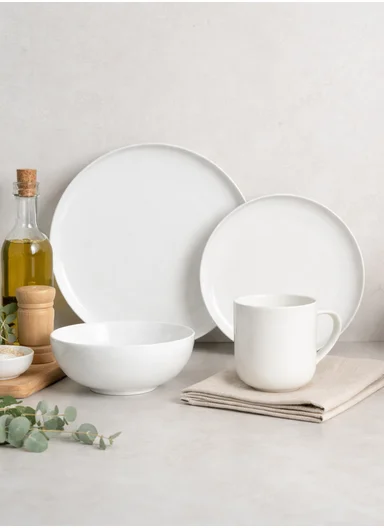 16 pieces Rounded Stoneware Dinnerware Set, Dishwasher &amp; Microwave Safe Durable Everyday Dining Set
