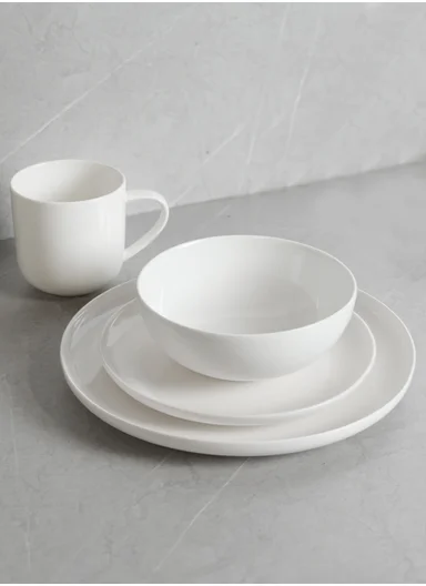 16 pieces Rounded Stoneware Dinnerware Set, Dishwasher &amp; Microwave Safe Durable Everyday Dining Set