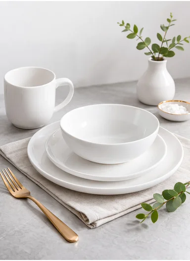 16 pieces Rounded Stoneware Dinnerware Set, Dishwasher &amp; Microwave Safe Durable Everyday Dining Set
