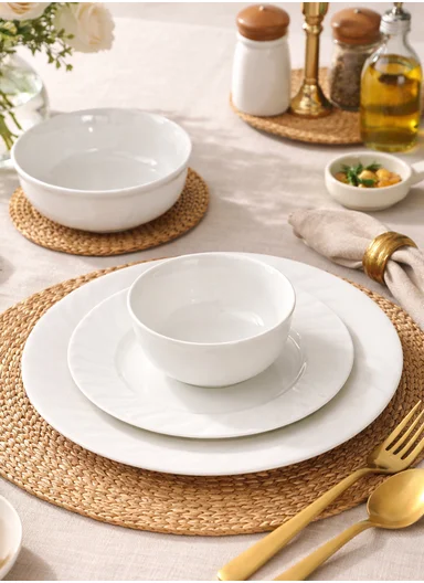 24 pieces Stoneware Dinnerware Set, Dishwasher &amp; Microwave Safe Durable Everyday Dining Set -White