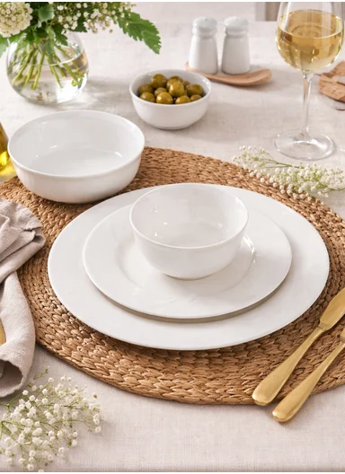24 pieces Stoneware Dinnerware Set, Dishwasher &amp; Microwave Safe Durable Everyday Dining Set -White