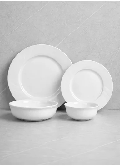 24 pieces Stoneware Dinnerware Set, Dishwasher &amp; Microwave Safe Durable Everyday Dining Set -White