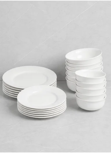 24 pieces Stoneware Dinnerware Set, Dishwasher &amp; Microwave Safe Durable Everyday Dining Set -White