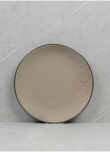 16-Pieces Speckled Design Dinner Set With Gold Rim - Brown &amp; Light Aqua