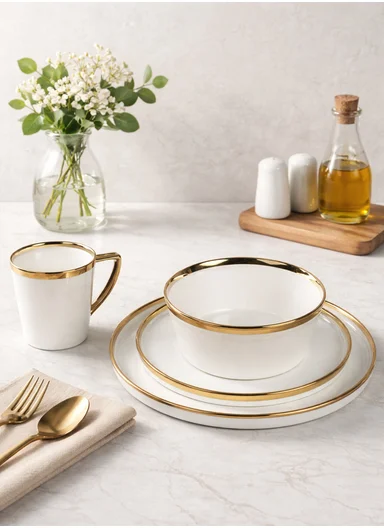 16 pieces Stoneware Dinnerware Set, Dishwasher &amp; Microwave Safe Durable Everyday Dining Set - White